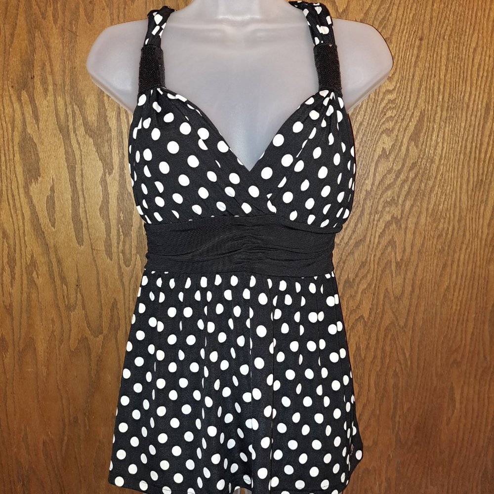 Candie's Black and White Polka-dot Top With Sequins size Medium